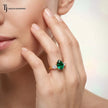 Pear Cut Created Emerald & Diamond Trilogy Ring – 18kt Yellow Gold