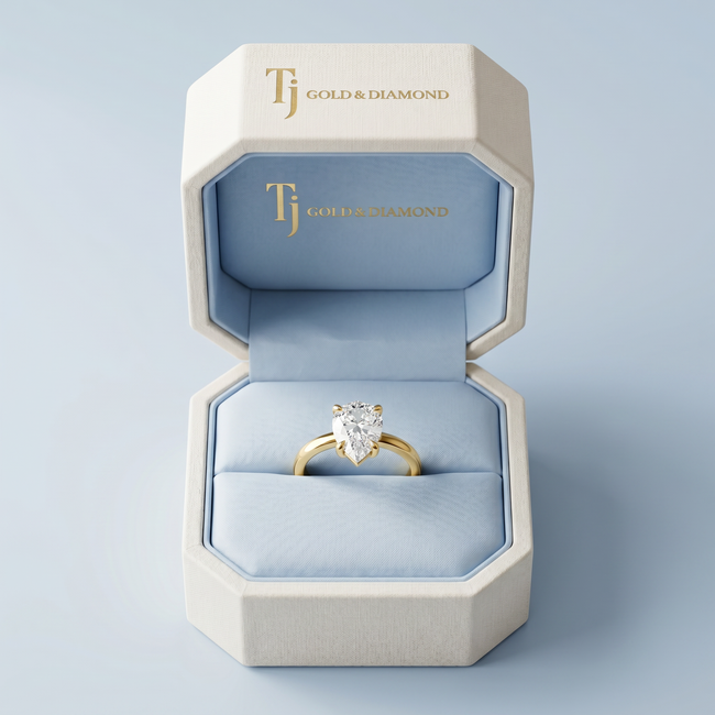 4-Claw Pear Cut Solitaire Diamond Ring - Yellow Gold