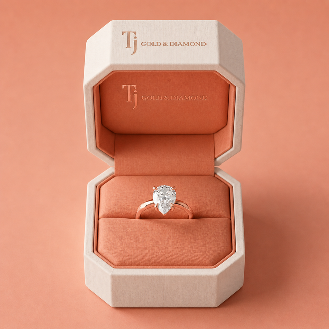 4-Claw Pear Cut Solitaire Diamond Ring - Rose Gold