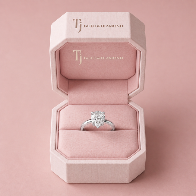 4-Claw Pear Cut Solitaire Diamond Ring - White Gold (Platinum)