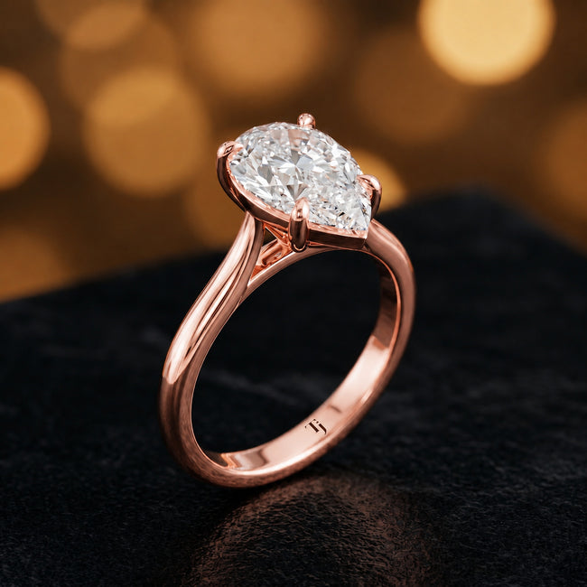 4-Claw Pear Cut Solitaire Diamond Ring - Rose Gold