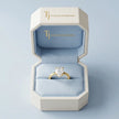 1.5 carat pear cut lab-grown diamond solitaire engagement ring in 18kt yellow gold in a TJ Diamond box