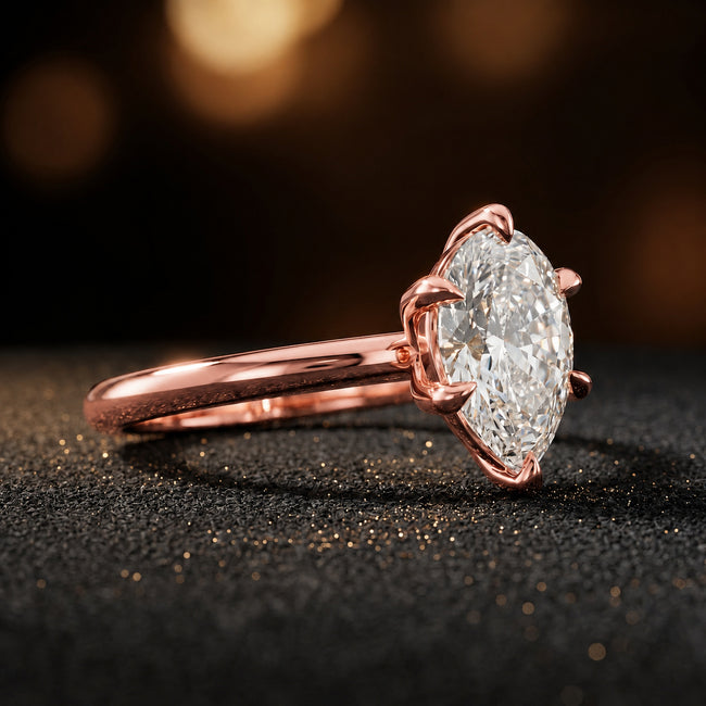 6-Claw Pear Cut Solitaire Diamond Ring - Rose Gold