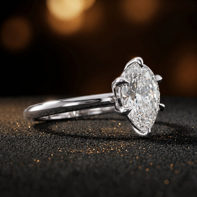 6-Claw Pear Cut Solitaire Diamond Ring - White Gold