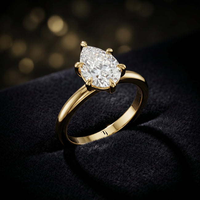 6-Claw Pear Cut Solitaire Diamond Ring - Yellow Gold