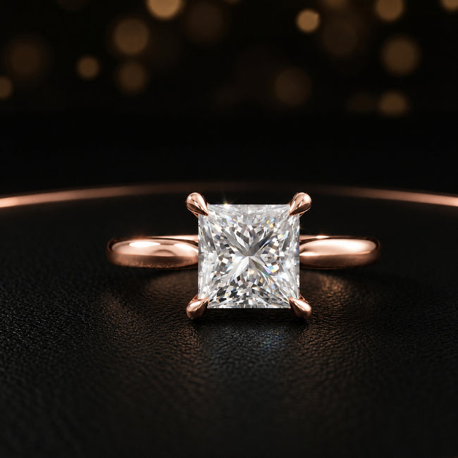 4-Claw Princess Cut Solitaire Diamond Ring - Rose Gold