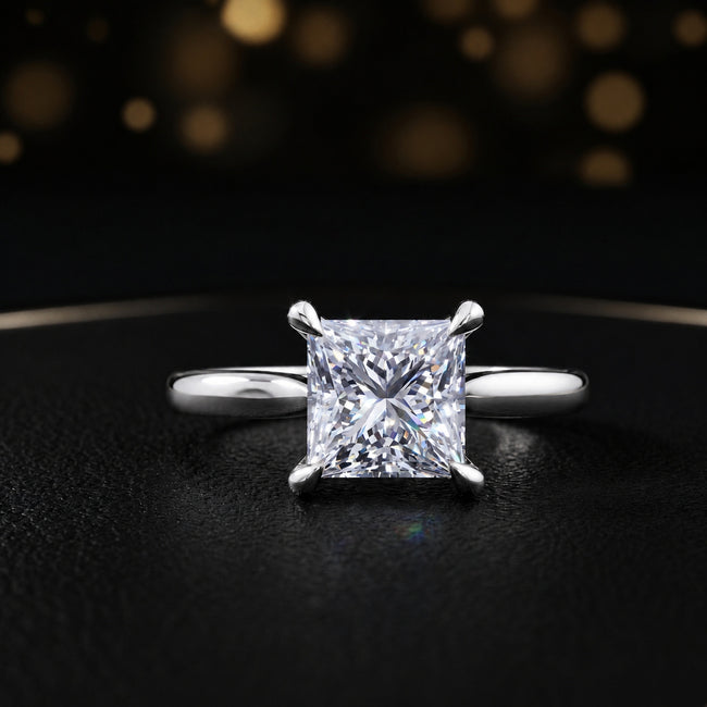 4-Claw Princess Cut Solitaire Diamond Ring - White Gold