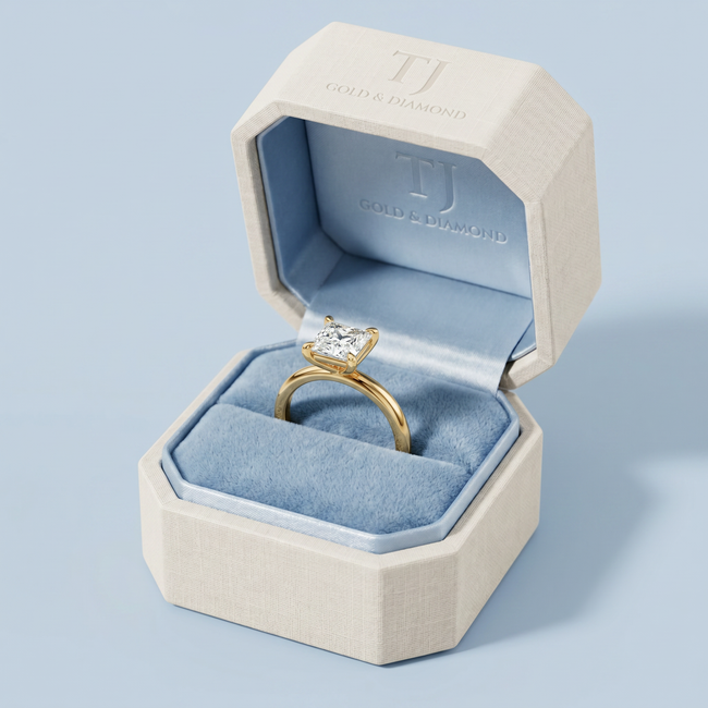 4-Claw Princess Cut Solitaire Diamond Ring - Yellow Gold