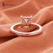 Back view of a 1.5 carat princess cut lab-grown diamond solitaire engagement ring in 18kt rose gold