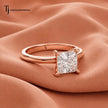 Front view of a 1.5 carat princess cut lab-grown diamond solitaire engagement ring in 18kt rose gold with a 4-claw setting