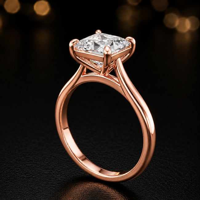 4-Claw Princess Cut Solitaire Diamond Ring - Rose Gold