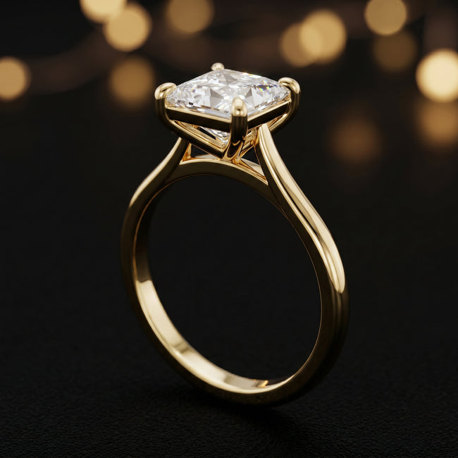 4-Claw Princess Cut Solitaire Diamond Ring - Yellow Gold