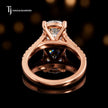 Back view of a cushion cut split shank lab-grown diamond engagement ring in 18kt rose gold.