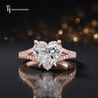 Front view of a heart cut split shank lab-grown diamond engagement ring in 18kt rose gold.