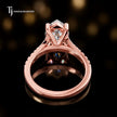 Back view of a marquise cut split shank lab-grown diamond engagement ring in 18kt rose gold.