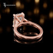 Back view of a radiant cut split shank lab-grown diamond engagement ring in 18kt rose gold.