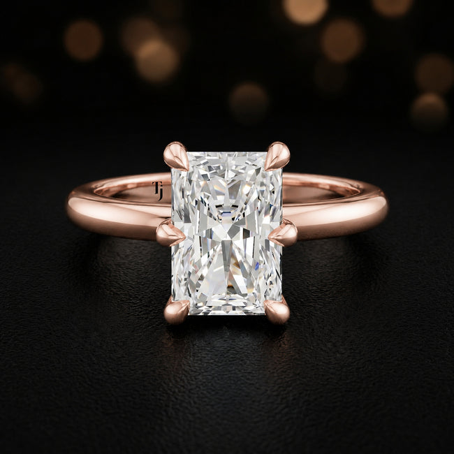Anillo de diamantes solitario de talla radiante de 6 garras - Oro rosa