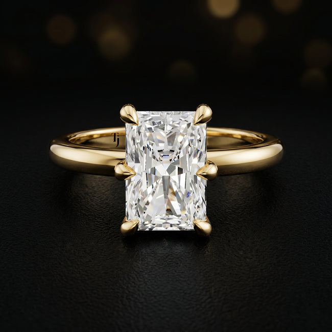 6-Claw Radiant Cut Solitaire Diamond Ring - Yellow Gold