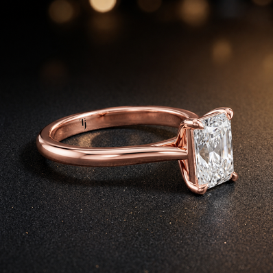 4-Claw Radiant Cut Solitaire Diamond Ring - Rose Gold