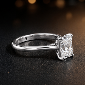 4-Claw Radiant Cut Solitaire Diamond Ring - White Gold