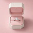 1.5 carat radiant cut lab-grown diamond solitaire engagement ring in 18kt white gold presented in a TJ Gold & Diamond box