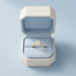 1.5 carat radiant cut lab-grown diamond solitaire engagement ring in 18kt yellow gold presented in a TJ Diamond box