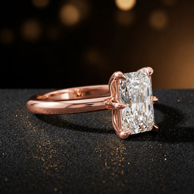 Anillo de diamantes solitario de talla radiante de 6 garras - Oro rosa