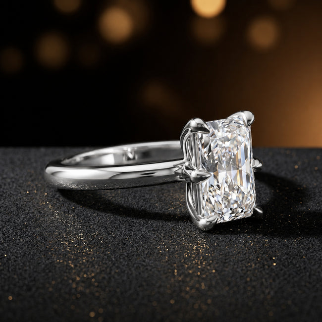 6-Claw Radiant Cut Solitaire Diamond Ring - White Gold