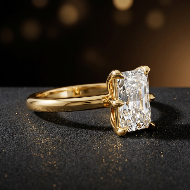 6-Claw Radiant Cut Solitaire Diamond Ring - Yellow Gold