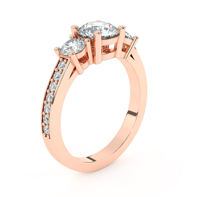 3 Stone Round Brilliant Ring - Rose Gold