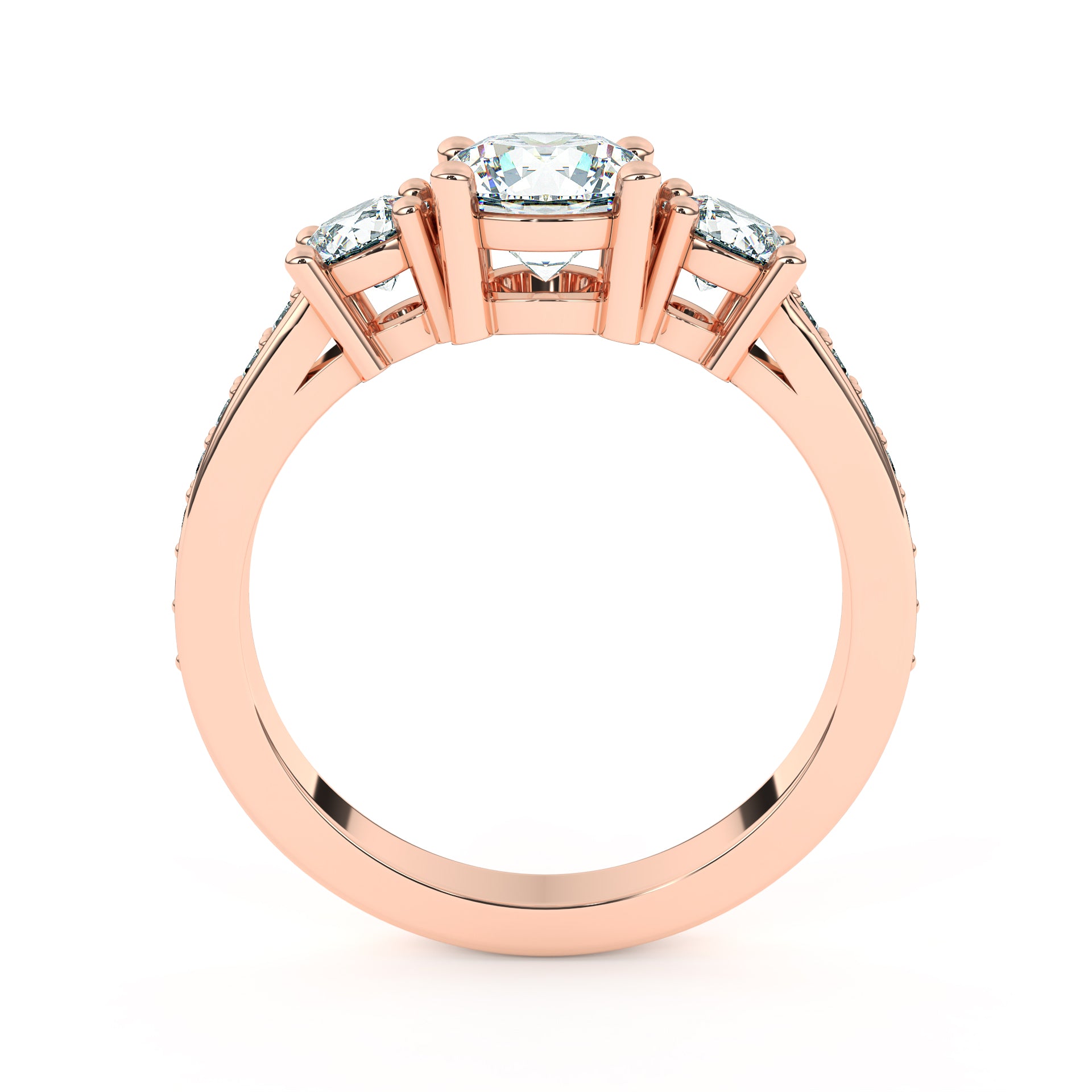3 Stone Round Brilliant Ring - Rose Gold