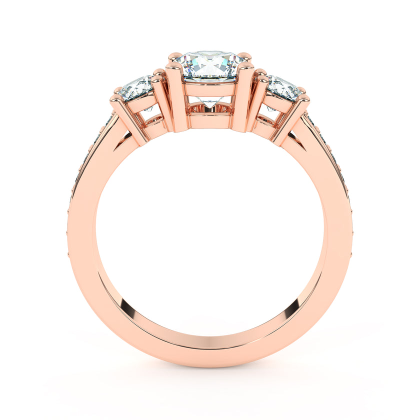 3 Stone Round Brilliant Ring - Rose Gold