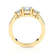 Three-Stone Round Brilliant Diamond Ring with Diamond Shoulders - Yellow Gold