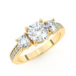 Three-Stone Round Brilliant Diamond Ring with Diamond Shoulders - Yellow Gold