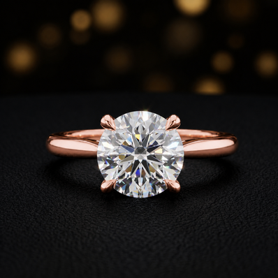 4-Claw Round Cut Solitaire Diamond Ring - Rose Gold