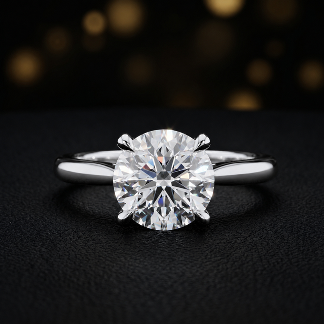 4-Claw Round Cut Solitaire Diamond Ring - White Gold