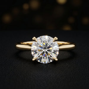 4-Claw Round Cut Solitaire Diamond Ring - Yellow Gold