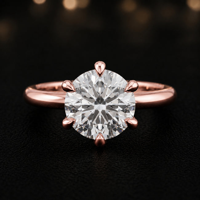 Anillo de diamantes solitario de talla redonda de 6 garras - Oro rosa