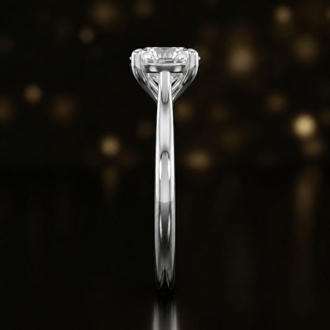 4-Claw Round Cut Solitaire Diamond Ring - White Gold