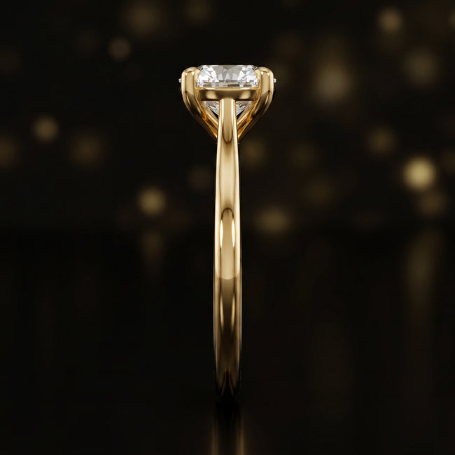 4-Claw Round Cut Solitaire Diamond Ring - Yellow Gold