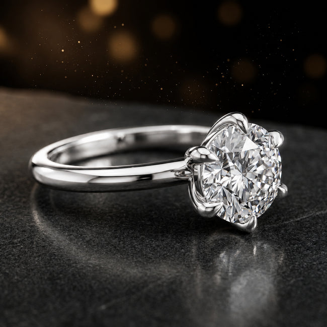 6-Claw Round Cut Solitaire Diamond Ring - White Gold
