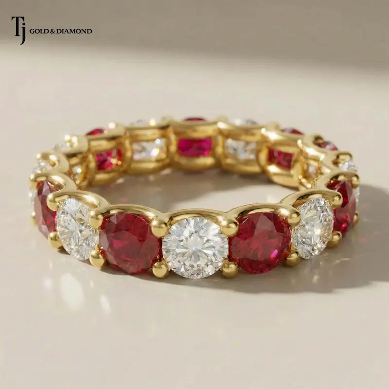 Created Ruby & Diamond Full Eternity Ring – 18kt Yellow Gold