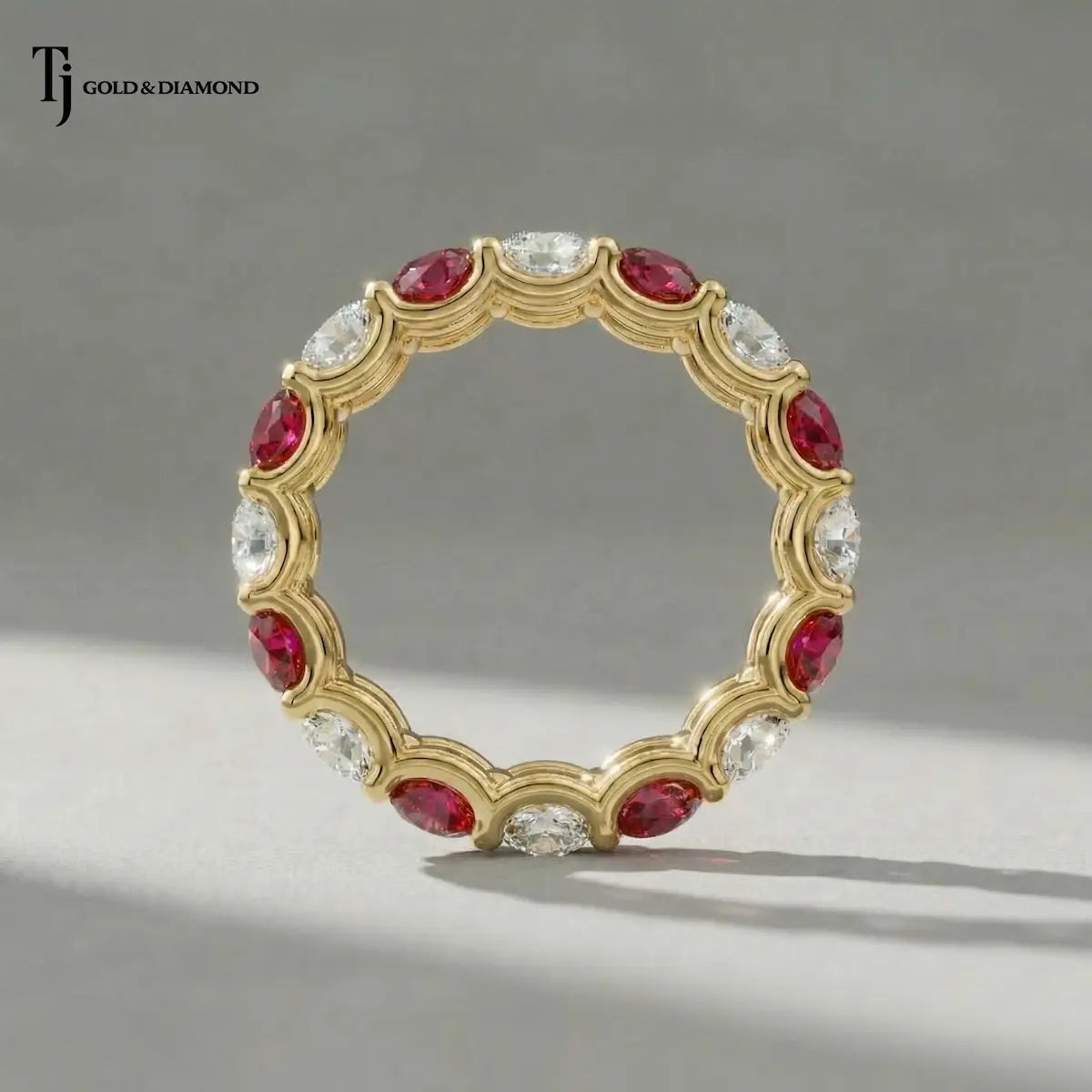 Created Ruby & Diamond Full Eternity Ring – 18kt Yellow Gold