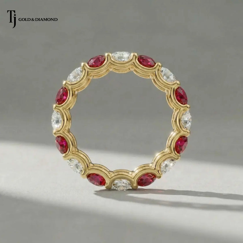 Created Ruby & Diamond Full Eternity Ring – 18kt Yellow Gold