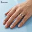 Alternating Sapphire & Lab-Grown Diamond Half Eternity Ring in 18kt Yellow Gold handcrafted by TJ Gold & Diamond worn on hand.