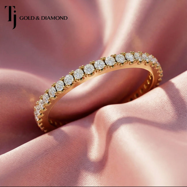 Scallop Setting Full Eternity Diamond Wedding Band - 18K Yellow Gold