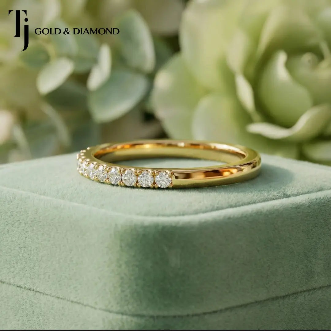 Scallop Half Eternity Diamond Wedding Band — 18kt Yellow Gold
