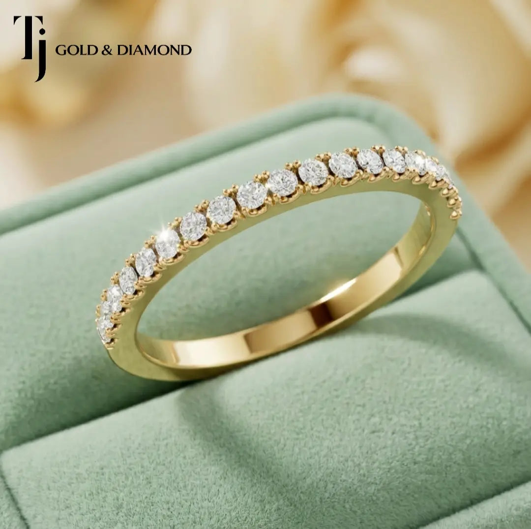 Scallop Half Eternity Diamond Wedding Band — 18kt Yellow Gold