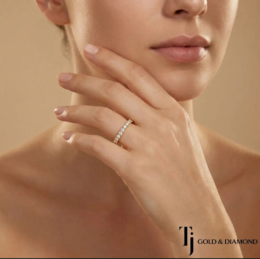 Scallop Half Eternity Diamond Wedding Band — 18kt Yellow Gold