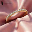 Luxury scallop setting full eternity diamond wedding band crafted in 18kt yellow gold with round brilliant lab-grown diamonds.